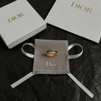 Dior Women Night Code Ring Gold-Finish Metal White Crystals and Black Lacquer