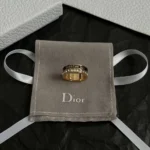 Dior Women Night Code Ring Gold-Finish Metal White Crystals and Black Lacquer