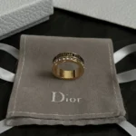 Dior Women Night Code Ring Gold-Finish Metal White Crystals and Black Lacquer