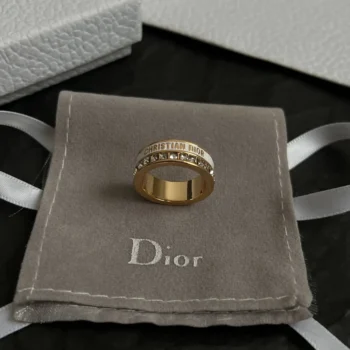 Dior Women Night Code Ring Gold-Finish Metal White Crystals and White Lacquer