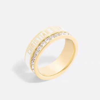 Dior Women Night Code Ring Gold-Finish Metal White Crystals and White Lacquer