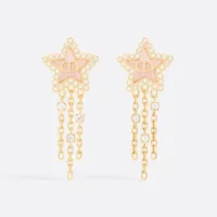 Dior Women Petit CD Lucky Baroque Earrings Gold-Finish Metal Silver-Tone Crystals