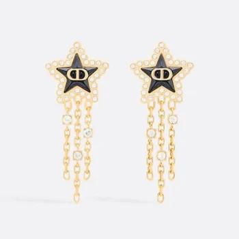 Dior Women Petit CD Lucky Baroque Earrings Gold-Finish Metal Silver-Tone Crystals D92B