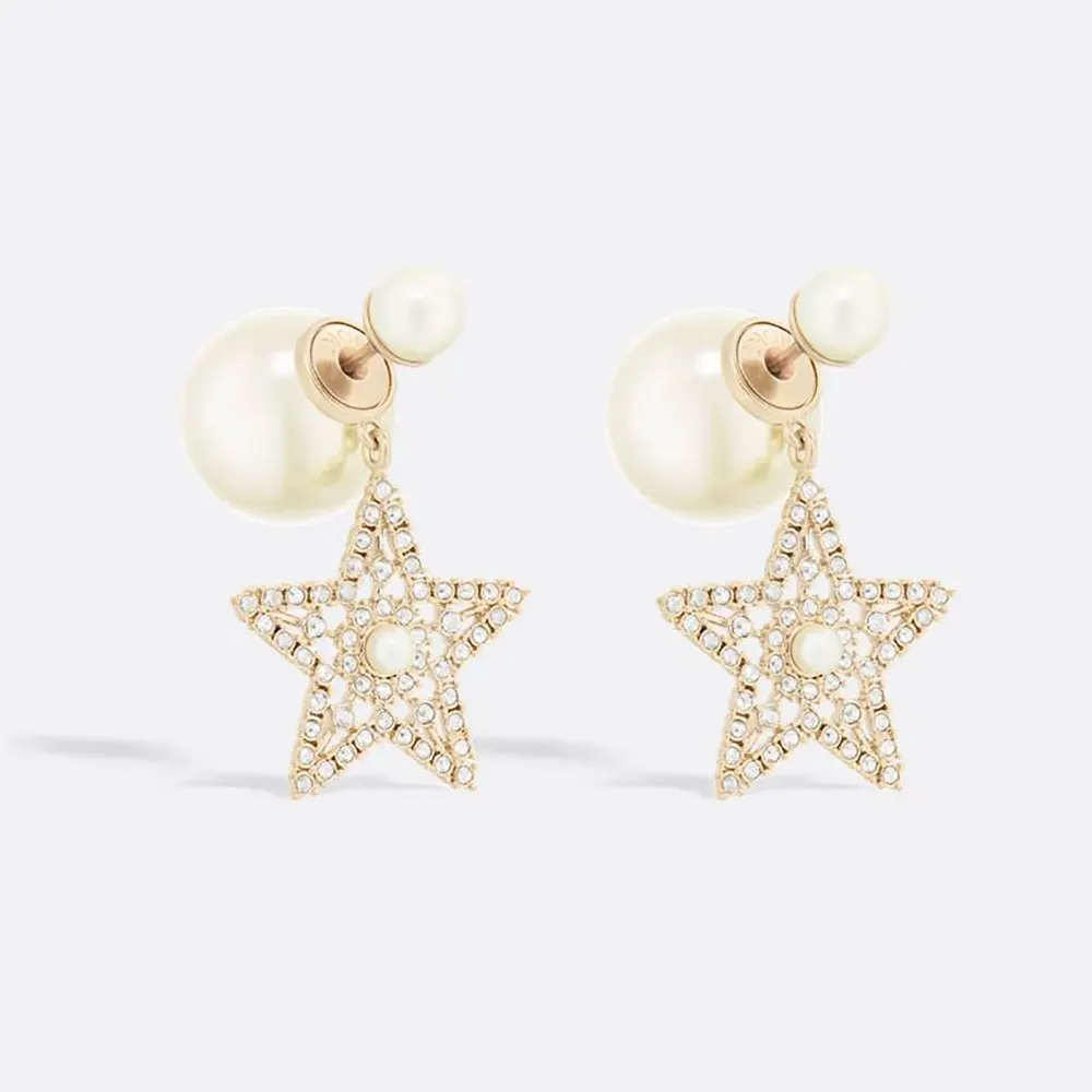 Dior Women Tribales Earrings Pale Gold-Finish Metal White Resin Pearls and Silver-Tone Crystals (1) Dior Women Tribales Earrings Pale Gold-Finish Metal White Resin Pearls and Silver-Tone Crystals