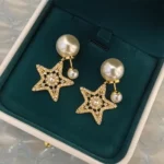 Dior Women Tribales Earrings Pale Gold-Finish Metal White Resin Pearls and Silver-Tone Crystals