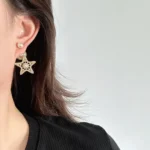 Dior Women Tribales Earrings Pale Gold-Finish Metal White Resin Pearls and Silver-Tone Crystals