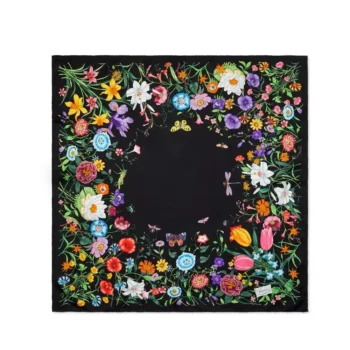 Gucci Women GG Flora Print Silk Carré Multicolor Black Twill
