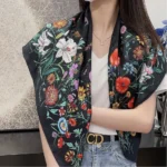 Gucci Women GG Flora Print Silk Carré Multicolor Black Twill