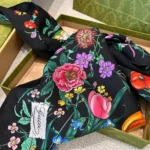 Gucci Women GG Flora Print Silk Carré Multicolor Black Twill