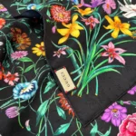 Gucci Women GG Flora Print Silk Carré Multicolor Black Twill