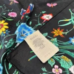 Gucci Women GG Flora Print Silk Carré Multicolor Black Twill
