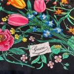 Gucci Women GG Flora Print Silk Carré Multicolor Black Twill