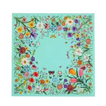 Gucci Women GG Flora Print Silk Carré Multicolor Blue Twill