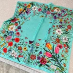 Gucci Women GG Flora Print Silk Carré Multicolor Blue Twill