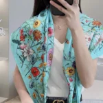 Gucci Women GG Flora Print Silk Carré Multicolor Blue Twill