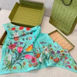 Gucci Women GG Flora Print Silk Carré Multicolor Blue Twill