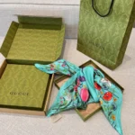 Gucci Women GG Flora Print Silk Carré Multicolor Blue Twill