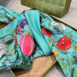 Gucci Women GG Flora Print Silk Carré Multicolor Blue Twill