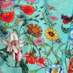 Gucci Women GG Flora Print Silk Carré Multicolor Blue Twill