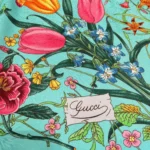 Gucci Women GG Flora Print Silk Carré Multicolor Blue Twill