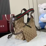 Gucci Women Giglio Small Tote Bag-Beige and Dark Brown 860845AAF8L