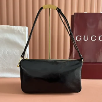 Gucci Women Half Horsebit Medium Shoulder Bag-Black 860787AAF1G