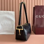 Gucci Women Half Horsebit Medium Shoulder Bag-Black 860787AAF1G