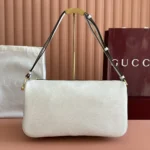 Gucci Women Half Horsebit Medium Shoulder Bag-White ‎860787AAFDM