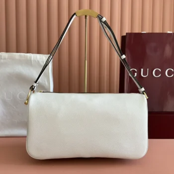 Gucci Women Half Horsebit Medium Shoulder Bag-White ‎860787AAFDM