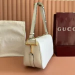 Gucci Women Half Horsebit Medium Shoulder Bag-White ‎860787AAFDM