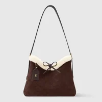 Louis Vuitton LV Women CarryAll PM Suede Calfskin Leather and Shearling-Chocolate