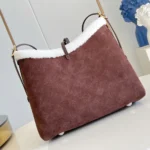 Louis Vuitton LV Women CarryAll PM Suede Calfskin Leather and Shearling-Chocolate