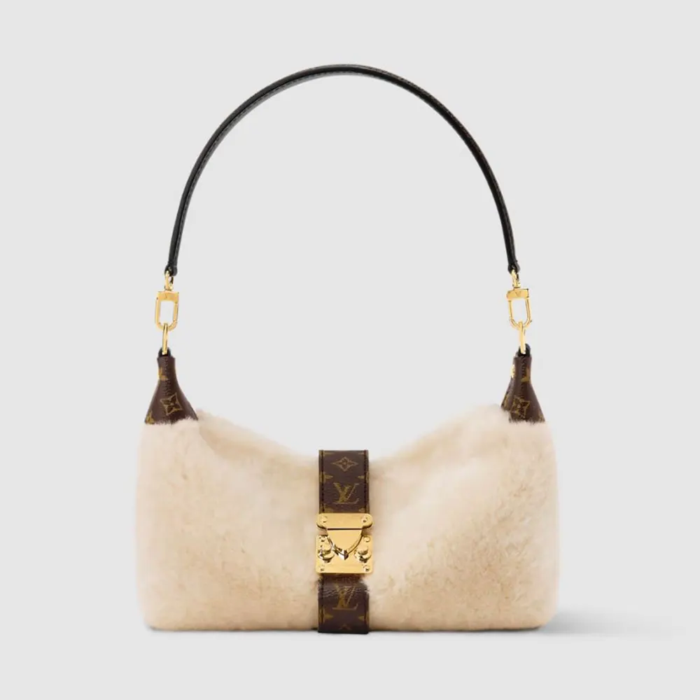 Louis Vuitton LV Women Pochette Mia with Cream shearling Coated-canvas (1) Louis Vuitton LV Women Pochette Mia with Cream shearling Coated-canvas