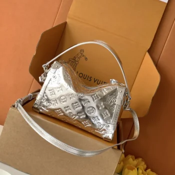 Louis Vuitton LV Women Side Trunk MM Calfskin Leather-Silver M26223