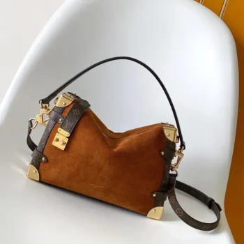 Louis Vuitton LV Women Side Trunk MM Suede Calfskin Leather-Tan M15072