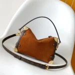 Louis Vuitton LV Women Side Trunk MM Suede Calfskin Leather-Tan M15072