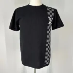 Louis Vuitton Men Black and White Checkered Jacquard T-shirt