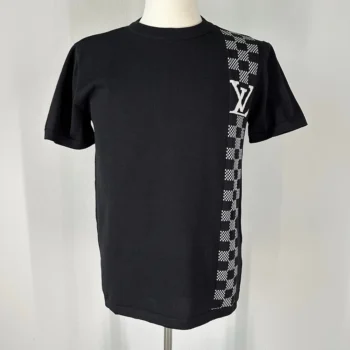 Louis Vuitton Men Black and White Checkered Jacquard T-shirt