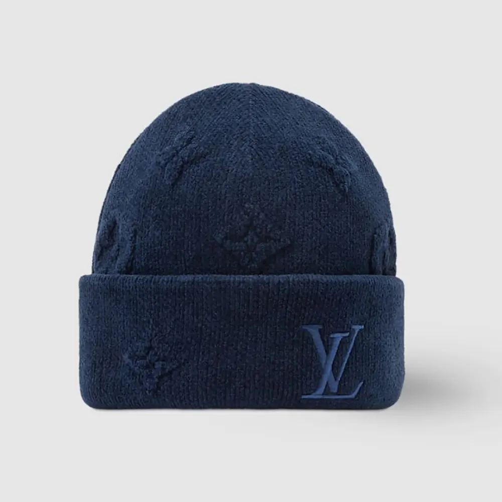Louis Vuitton Unisex LV Crush Monogram Heritage Beanie-Navy M97780 (1) Louis Vuitton Unisex LV Crush Monogram Heritage Beanie-Navy M97780