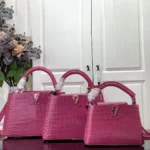 Louis Vuitton Women Capucines BB Handbag Pink Crocodilian Leather