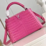 Louis Vuitton Women Capucines BB Handbag Pink Crocodilian Leather