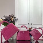 Louis Vuitton Women Capucines BB Handbag Pink Crocodilian Leather