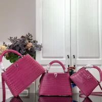 Louis Vuitton Women Capucines BB Handbag Pink Crocodilian Leather