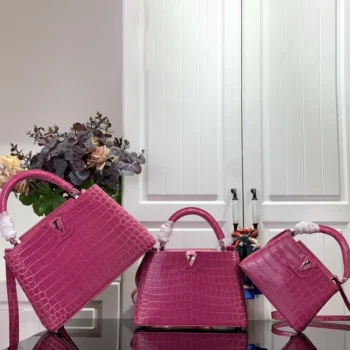 Louis Vuitton Women Capucines BB Handbag Pink Crocodilian Leather