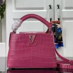 Louis Vuitton Women Capucines BB Handbag Pink Crocodilian Leather