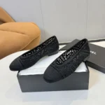 Chanel Women Ballet Flats Embroidered Cotton-Black G46984