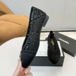 Chanel Women Ballet Flats Embroidered Cotton-Black G46984