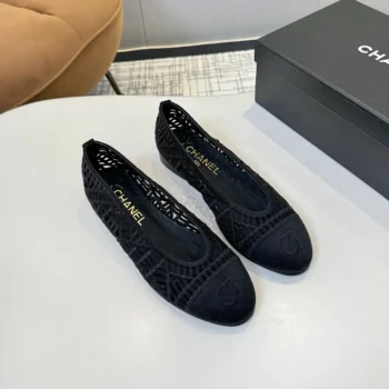 Chanel Women Ballet Flats Embroidered Cotton-Black G46984