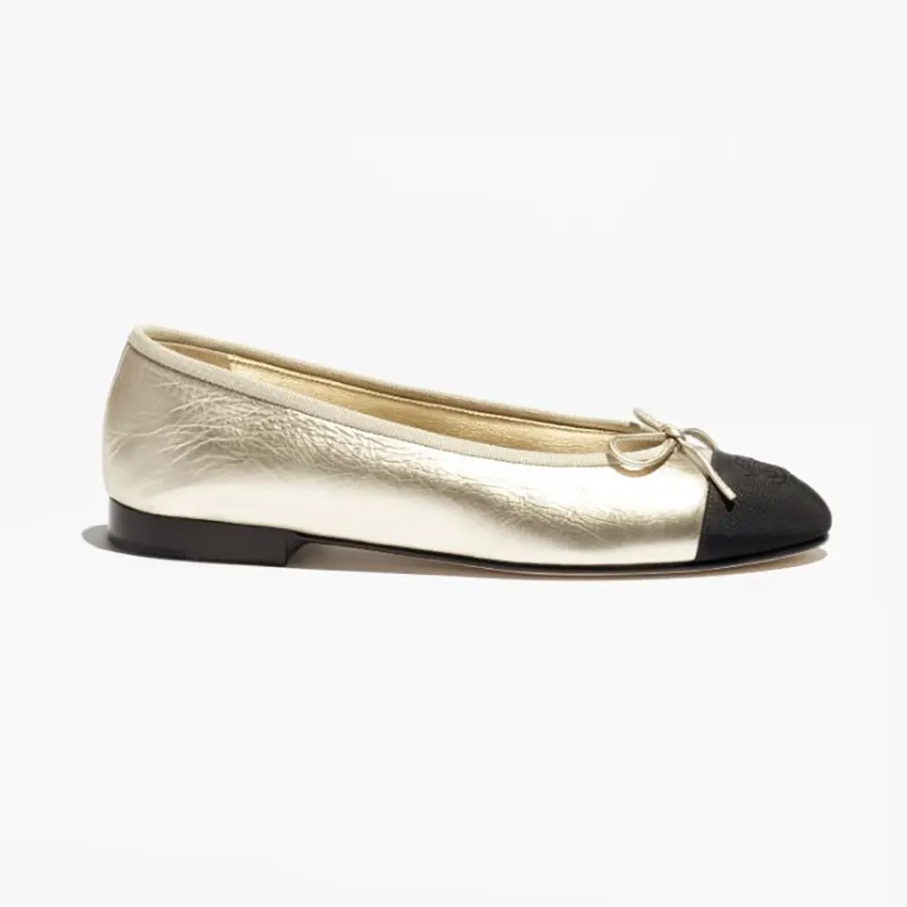 Chanel Women Ballet Flats Laminated Lambskin & Grosgrain-Light Gold G02819 (1) Chanel Women Ballet Flats Laminated Lambskin & Grosgrain-Light Gold G02819