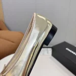 Chanel Women Ballet Flats Laminated Lambskin & Grosgrain-Light Gold G02819